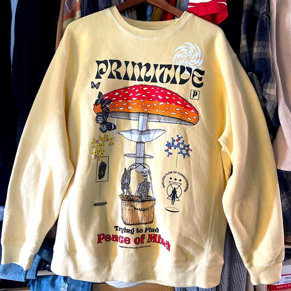 Primitive Other - Primitive Skateboarding Men's Elevator Yellow Washed Crewneck Sweatshirt